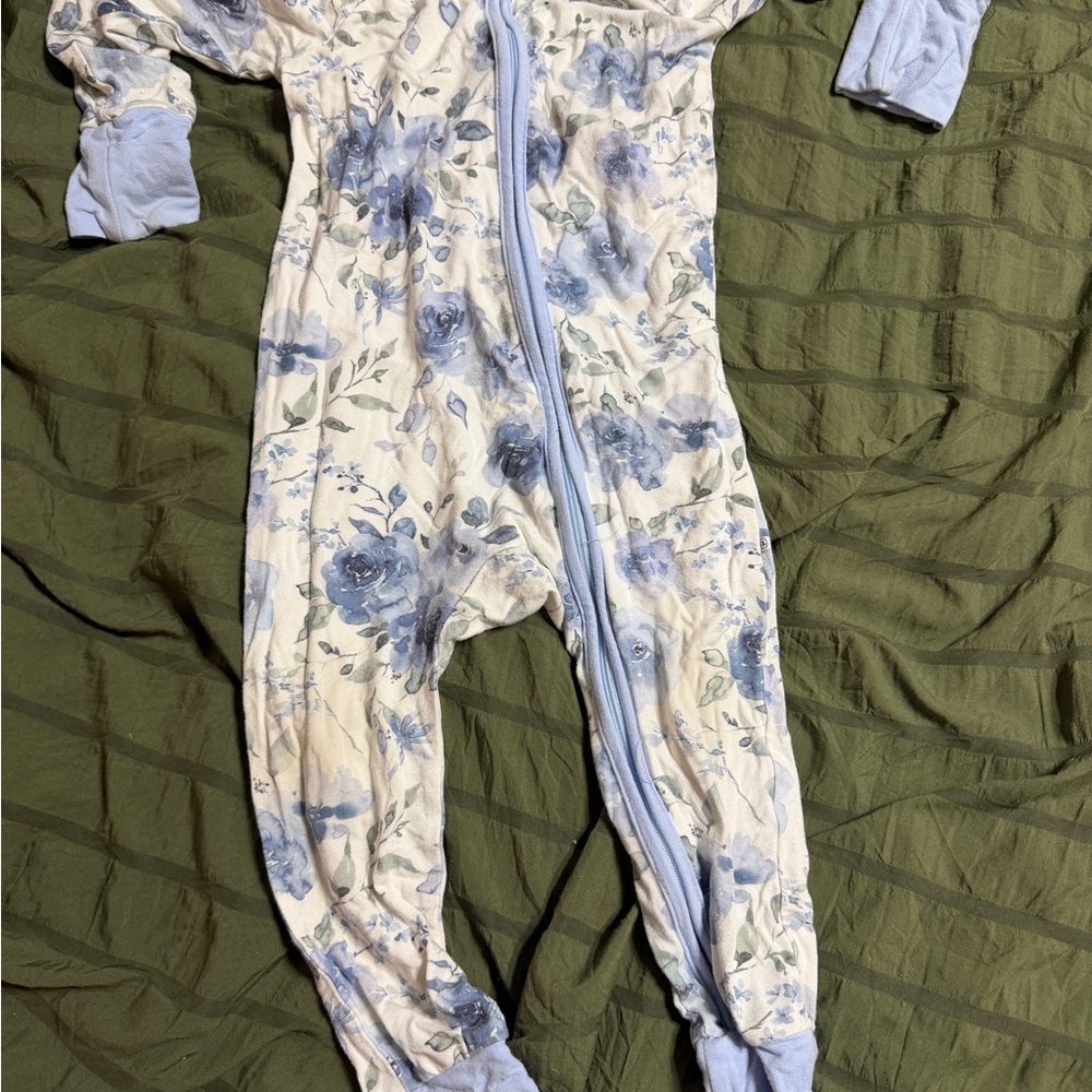 Caden Lane Blue and Cream Floral Footie